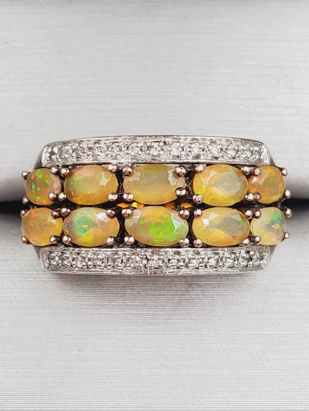 Opal Multi-Row Band Ring - Yellow Gold - 925 Sterling Silver